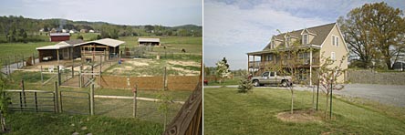 Alpaca shelters and the house in Spring of 2008